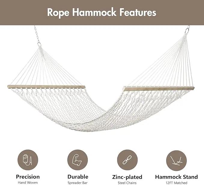 ANOW 2 Person Hammock with Spreader Bars, Rope Hammock with Pad for Outside, 450 LBS Weight Capacity, Light Brown by GreenHaven Gardens