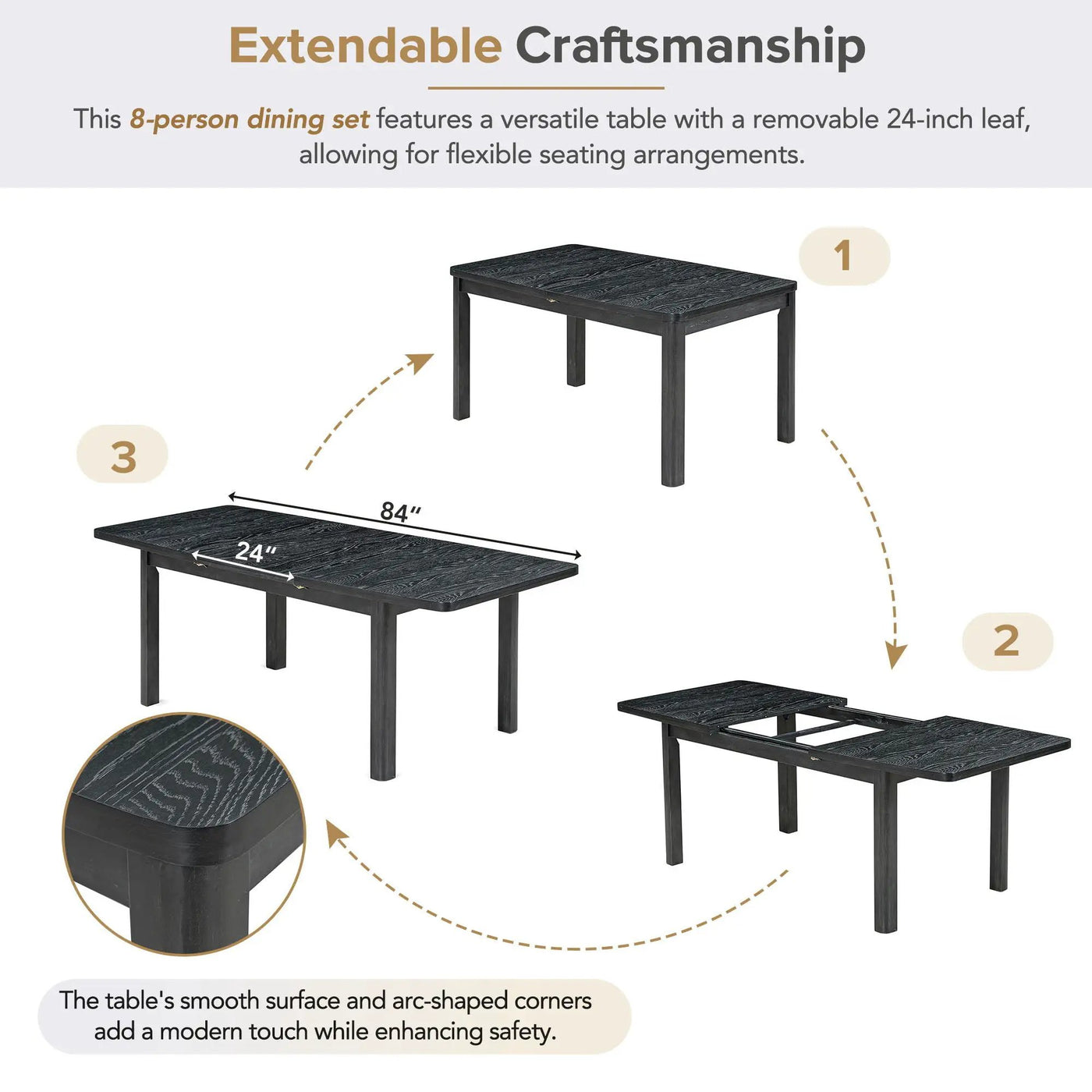 Topmax - Rustic Extendable Dining Table Set With Removable Leaf, 6 Upholstered Armless Dining Chairs And 2 Padded Arm Chairs, 9 Pieces by Unique Piece Furniture