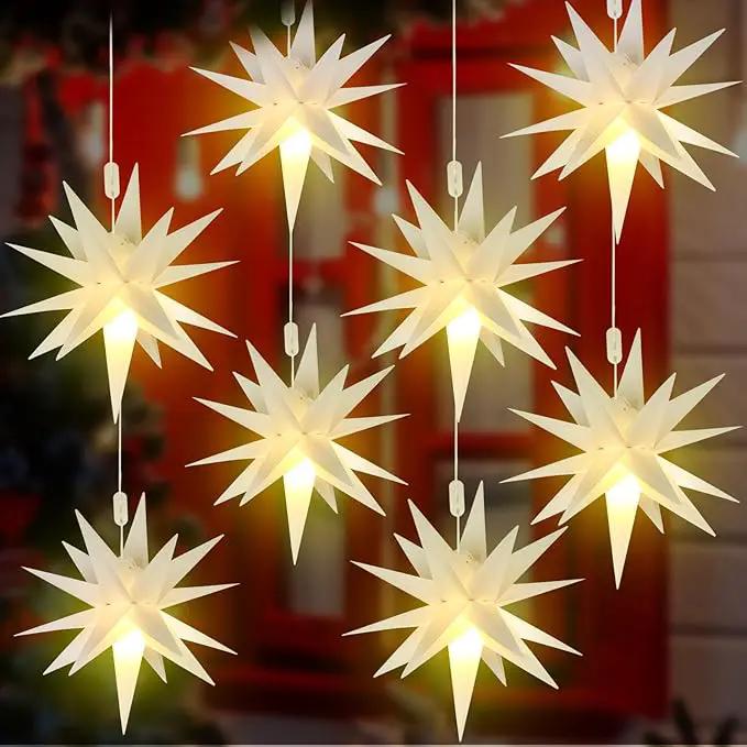 Kingdder 8 Pieces Moravian Star Light LED 3D Star Hanging Light Powered by Battery with Timer Function White Porch Lantern Holiday Decor for Indoor Outdoor Christmas Tree Balcony Courtyard (12 Inch) by GreenHaven Gardens