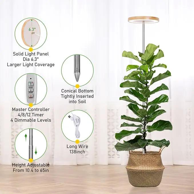 LORDEM Bamboo Grow Light for Indoor Plants, Full Spectrum LED Plant Grow Light, Height Adjustable Growing Lamp with Auto Timer 4H/8H/12H, 4 Dimmable Levels, Ideal for Large Tall Plants, 2 Pack by GreenHaven Gardens