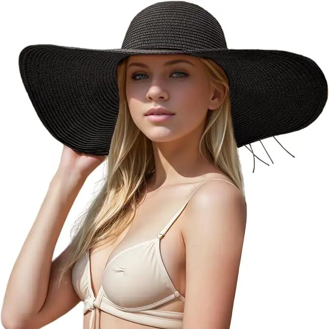 Floppy Big Beach Straw Hats for Women Foldable Summer Wide Brim Packable Sun Hat Womens Travel Straw Fedora Hat by GreenHaven Gardens