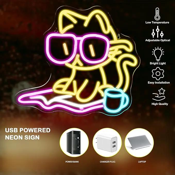 Cat Reading Book Neon Sign Wall Decor, Reading Cat Neon Light Bedroom Wall Decor Suitable for Classroom Book Party Library Decoration Reading Room Bookish Decor Gift by GreenHaven Gardens