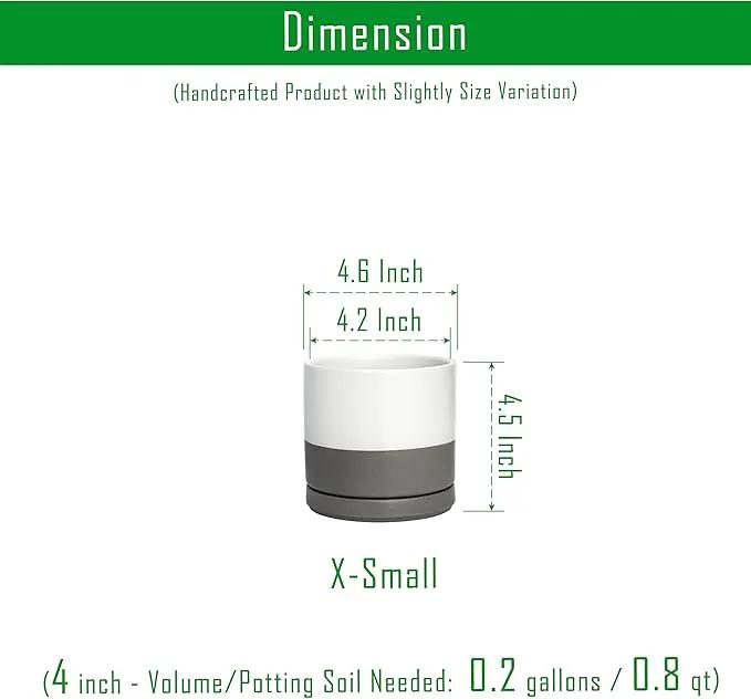 D'vine Dev Ceramic Planter Pot with Drainage Hole and Saucer, Indoor Cylinder Round Flower Pot, 4.6 Inch, White/Speckled Grey, 94-O-B-6 by GreenHaven Gardens