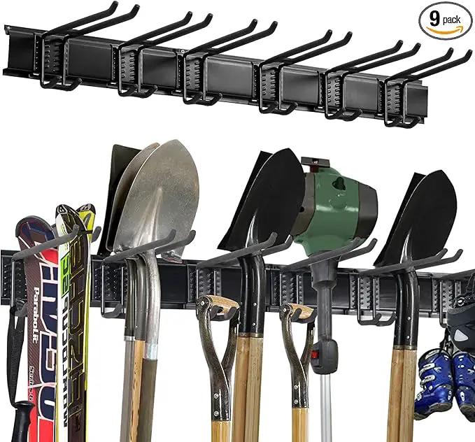 Wall Mount Tool Storage Rack, Heavy Duty Garage Storage Tool Organizer, Garden Tool Wall Hooks and Hangers, Hold Up to 350lbs Black by GreenHaven Gardens