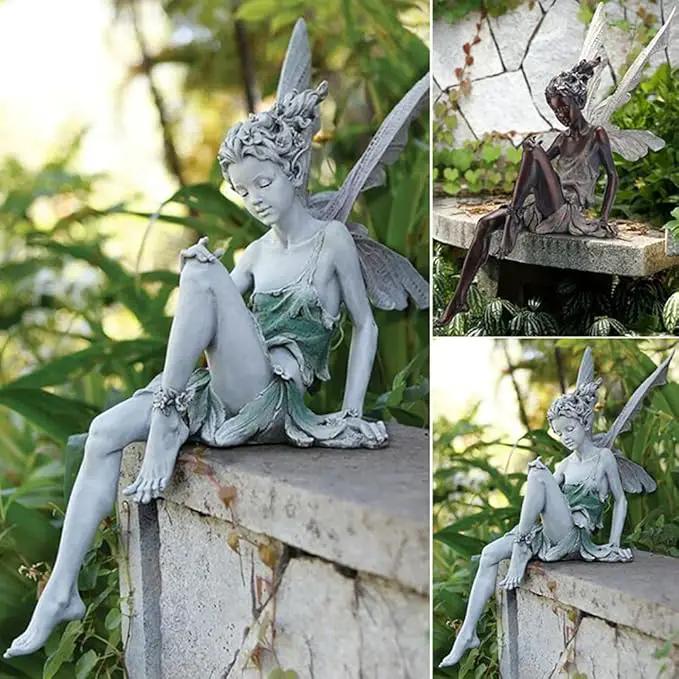 Angel Figurine Outdoor Garden Fairy Statue, 9 ''Garden Sculpture Resin Angel Craft Home Table Ornaments for Lawn Yard Art Porch Patio Decorations Christmas Housewarming Garden Gift (White) by GreenHaven Gardens