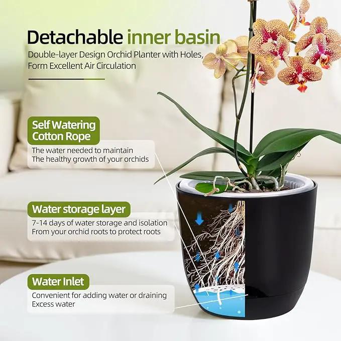 QCQHDU 2 Pack Orchid Pots with Holes for Repotting, Double-Layer and Self Watering Orchid Pot with Good Air Circulation by GreenHaven Gardens