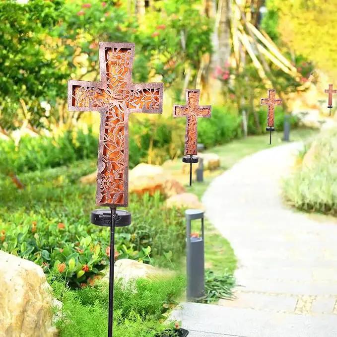 HUYIENO Solar Cross Garden Stake Lights 38inch Metal Outdoor Waterproof Memorial Garden Decor 2 Lighting Modes Cemetery Decorations for Grave for Remembrance Gifts & Sympathy Gifts by GreenHaven Gardens