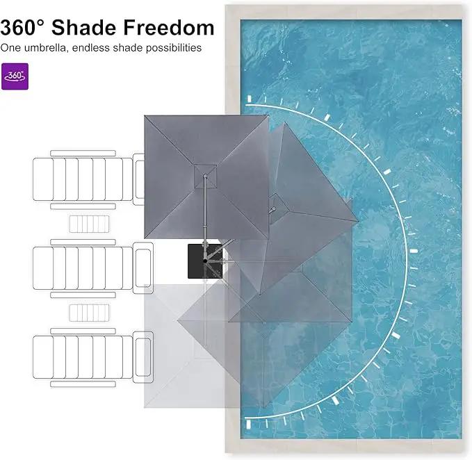 PURPLE LEAF 8 FT Cantilever Patio Umbrella Outdoor Aluminum Offset Square Umbrella with 3 Years Fade Resistance Recycled Fabric and 360-degree Rotation for Deck Pool Garden, Mist Grey by GreenHaven Gardens