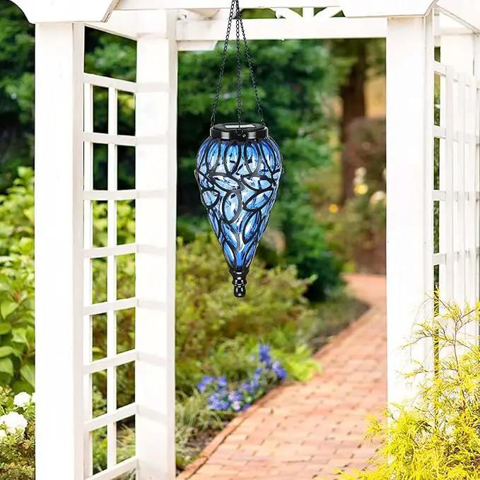 Outdoor Plastic Solar Hanging Lantern, 15 Cool White LEDs Twinkle Effect Tear-Shaped Hanging Lantern Decor Garden Decorative Solar Lights for Backyard, Patio and Lawn by GreenHaven Gardens