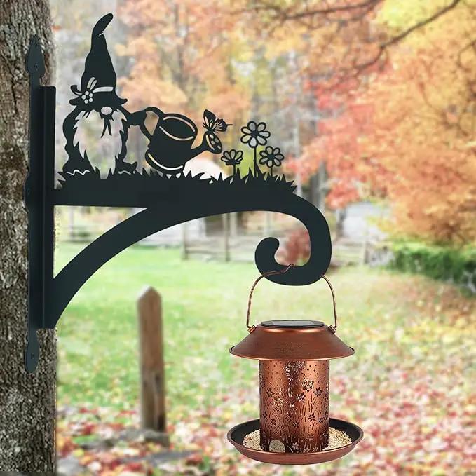 Hanging Plant Bracket Heavy Duty Iron Ornamental Gnome Silhouette Hanging Plant Hangers Outdoor 12 inch Hanging Basket Bracket Hook Wall Mounted for Flower Pot, Lantern, Bird Feeder, Wind Chimes by GreenHaven Gardens