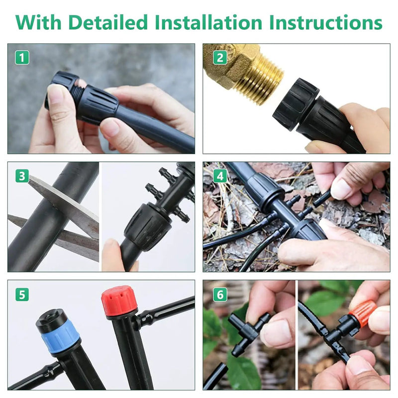 256FT Automatic Drip Irrigation System Kit,Automatic Garden Watering Misting System for Greenhouse, Yard, Plant ，Lawn with 1/2 inch Hose 1/4 inch Distribution Tubing and Accessories by GreenHaven Gardens