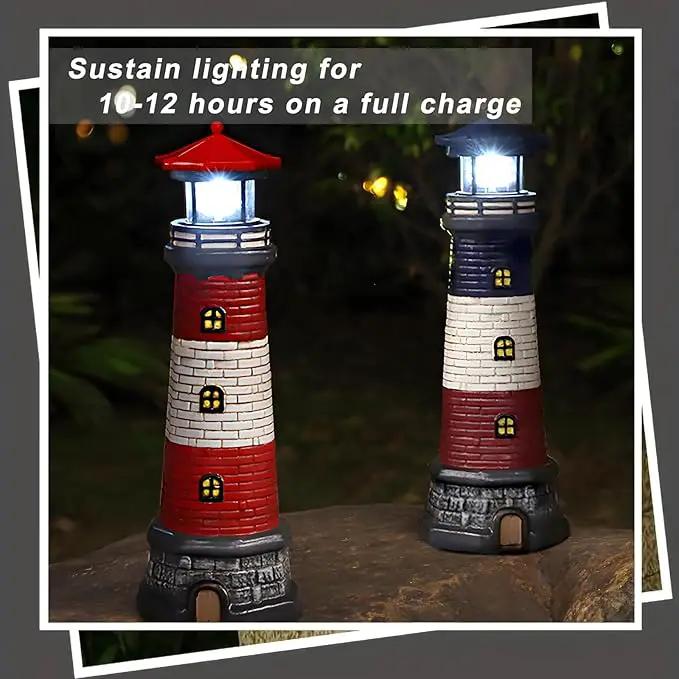 Garden Outdoor Statues, Waterproof Lighthouse Lights Lawn Decor; Automatic Rotating Solar Lights for Yard, Patio, Ground, Tabletop Decoration; Unique Housewarming Gifts - Red by GreenHaven Gardens