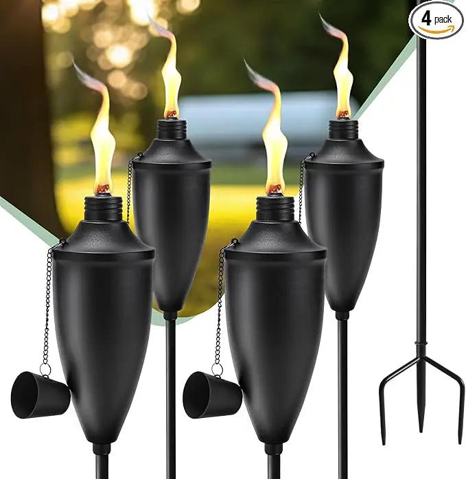 4 Pack Garden Torches for Outside， 22 oz Metal Citronella Torch with 3-Prong Grounded Stake, Perfect for Patio, Lawn, and Backyard Décor by GreenHaven Gardens