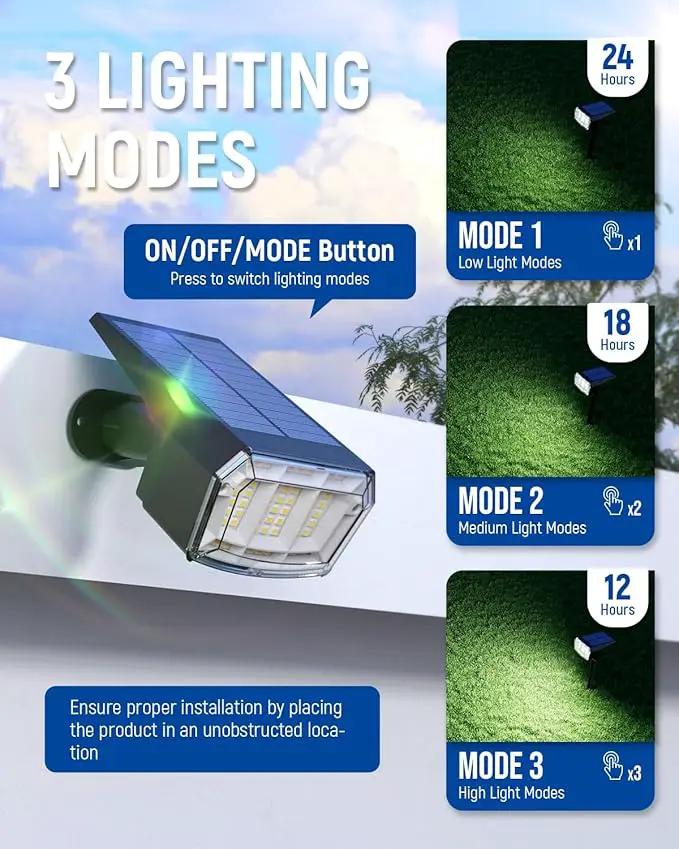 Solar Spot Lights Outdoor Waterproof 1 Pack IP65, 63 LED 3 Lighting Modes Spotlights for Outside Yard Garden House Garage Landscape Lights-Cool White by GreenHaven Gardens