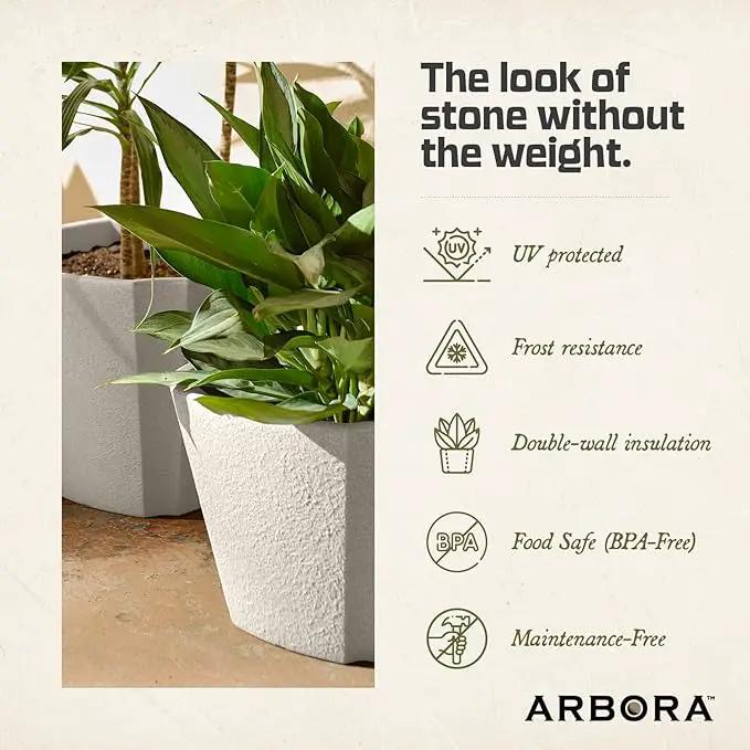 ARBORA 16" Monaco Square Polyresin Indoor and Outdoor Planter with Classic Cream Finish - Durable, Weatherproof, Lightweight, Large Plant Pot for Patio, Garden, Deck, Entryway by GreenHaven Gardens