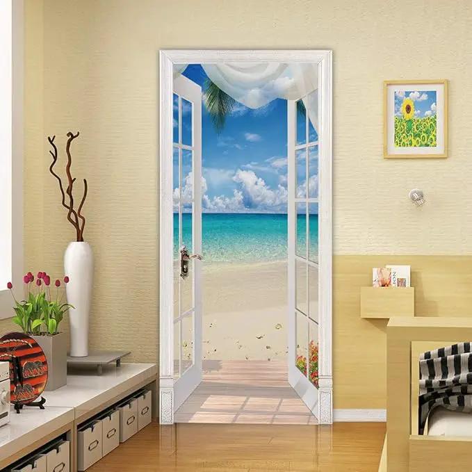 3D Door Stickers Murals - Landscape - Peel and Stick - Waterproof & Washable - Matt Finish - DIY Design - 37.4" x 84.6" - White - Door & Wall - Adults - All Seasons by GreenHaven Gardens