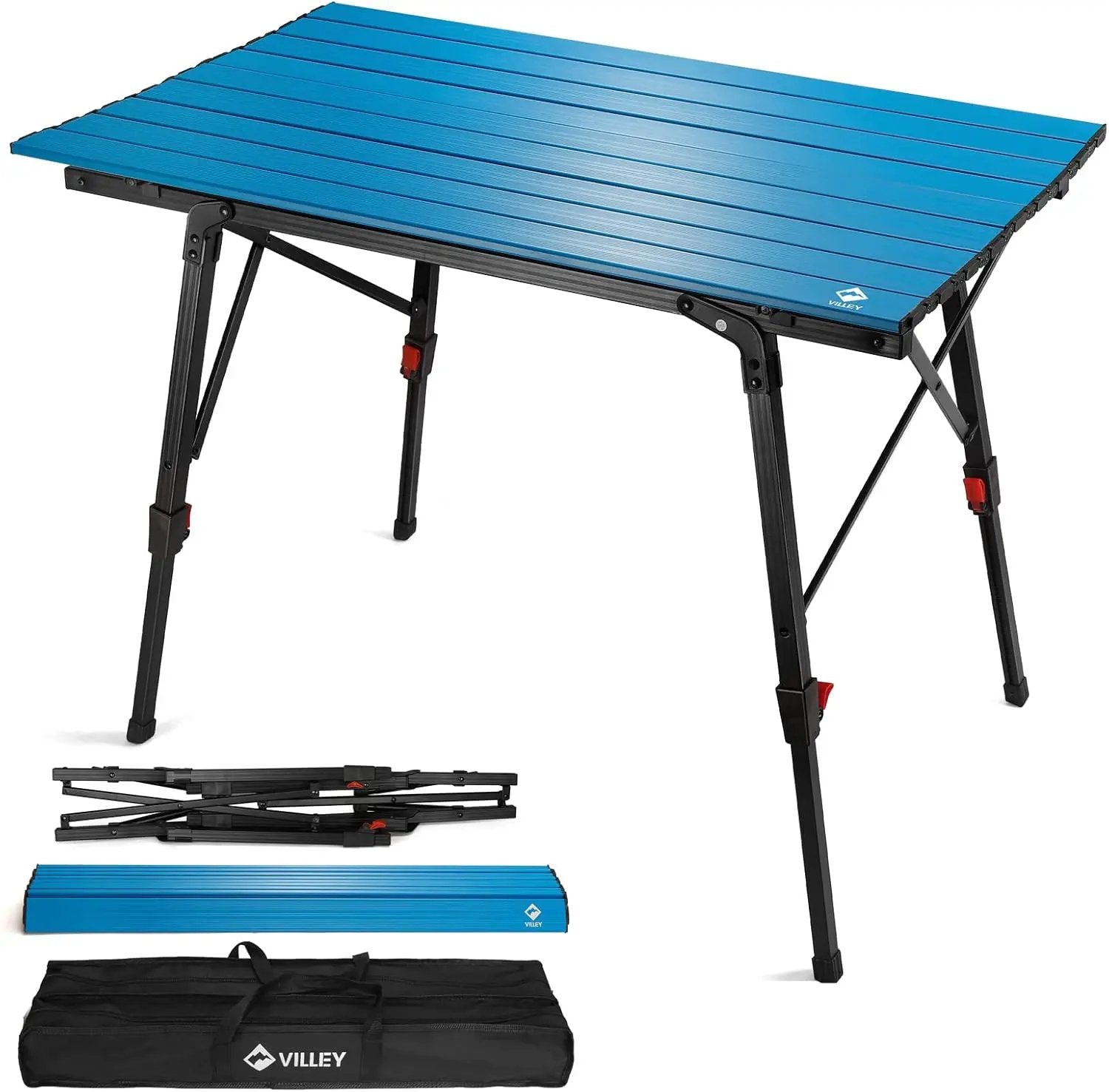 VILLEY Portable Camping Table with Adjustable Legs, Lightweight Aluminum Folding Beach Table with Carrying Bag for Outdoor Cooking, Picnic, Beach, Backyards, BBQ and Party by GreenHaven Gardens