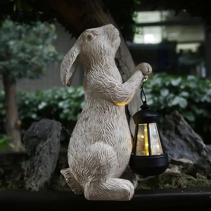 Garden Statues Rabbit with Solar Lights-Bunny Figurine Outdoor Easter Decorations Rabbit Decor for Lawn,Balcony-Yard Art Garden&Patio Decor,Unique Housewarming&Birthday Gifts for Women by GreenHaven Gardens