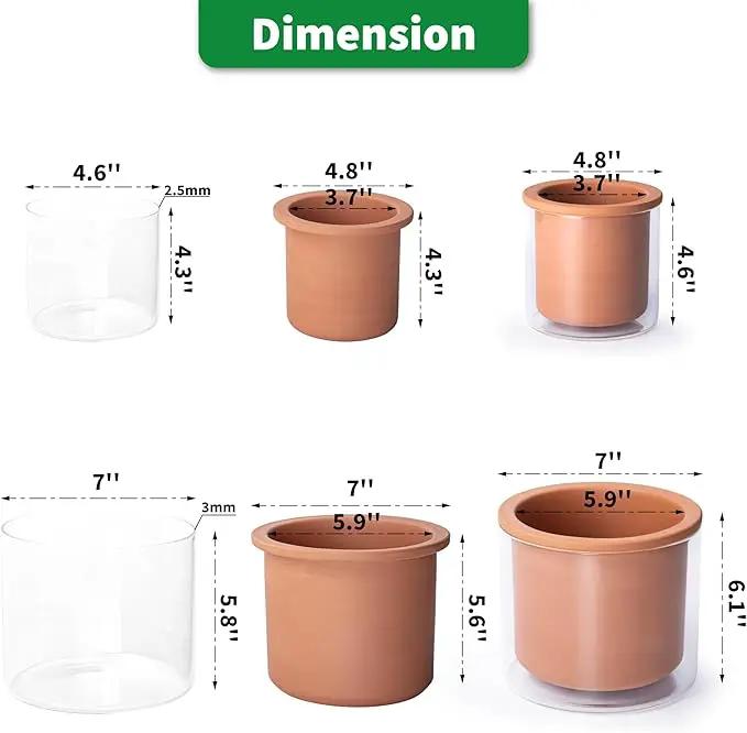 Phoenix Vine 4 Inch 6 Inch Self Watering Plants Pots, Design Terracotta Pots for Plants, Indoor Cylinder Terra Cotta Planter with Glass Vase Set, 51-A-G-46 by GreenHaven Gardens