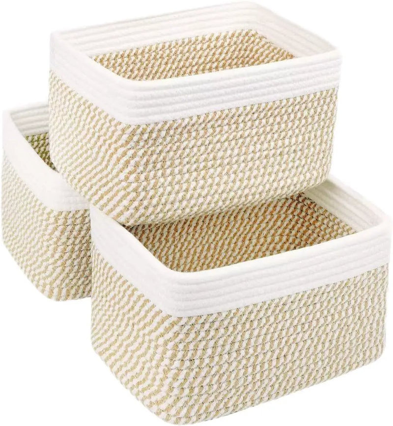 Small Cotton Rope Basket – Storage Bin for Organizing (10.6" x 6.7" x 6.7"), Bathroom Storage Basket for Shelf, Counter & Closet（White & Mixed Camel） by GreenHaven Gardens