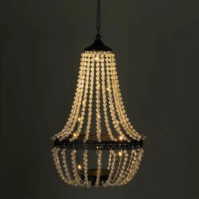 Hanging Solar Chandelier Outdoor, 30 Warm White Lights Acrylic Clear Beaded Chandelier with S Hooks Modern Lantern for Garden Yard Patio Gazebo Decorations, 28”H by GreenHaven Gardens