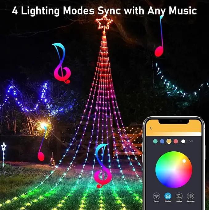 Christmas Decoration Smart Outdoor Star String Lights, 11.8Ft Christmas Tree Toppers Lights App Programmable, 344 LED 48 Modes Waterfall Lights with 12" Lighted Star for Xmas New Year Holiday Decor by GreenHaven Gardens