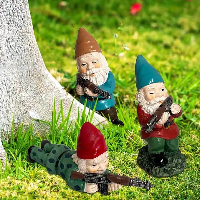 3Pcs Military Soldier Garden Gnomes with Guns AK47, Funny Army War Combat Defender Gnome Statue Figurines, Indoor Outdoor Patio Yard Lawn Desktop Ornament Decor,Valentine's Day Men Gift by GreenHaven Gardens