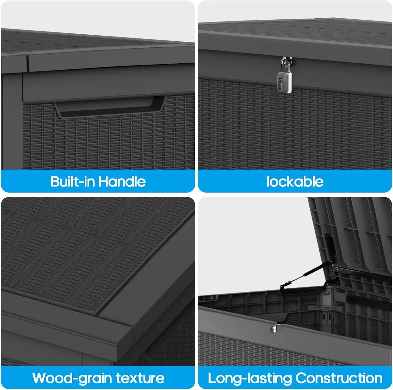 320 Gallon Waterproof Large Resin Deck Box Indoor/Outdoor Lockable Storage Container and Seating for Garden, Pool, and Patio (320 Gallon, Black) by GreenHaven Gardens