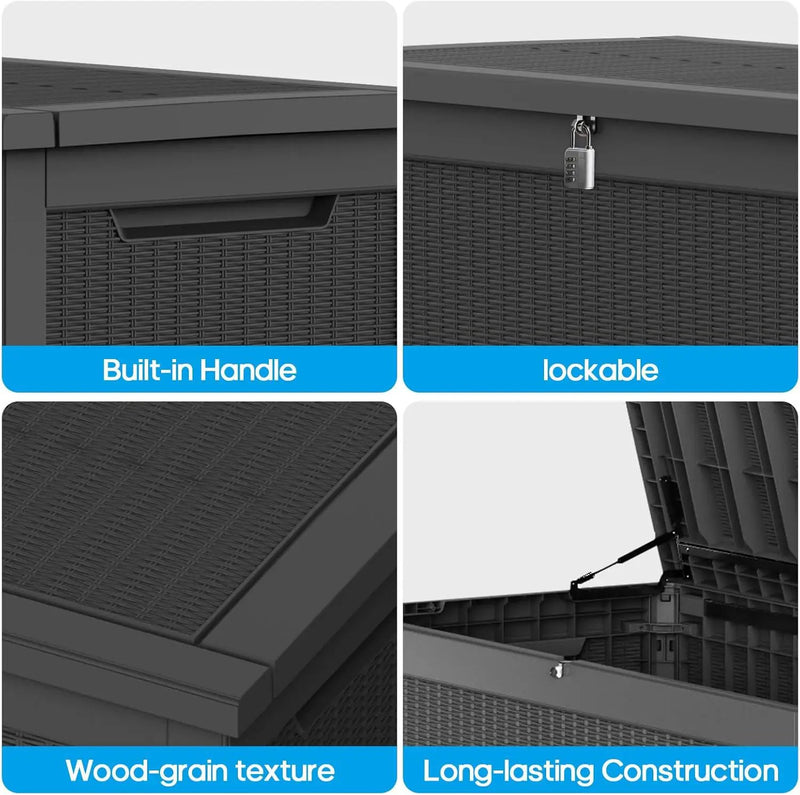 320 Gallon Waterproof Black Deck Box, Lockable Resin Storage Box for Patio Furniture Cushions Garden Tools and Outdoor Delivery Storage by GreenHaven Gardens