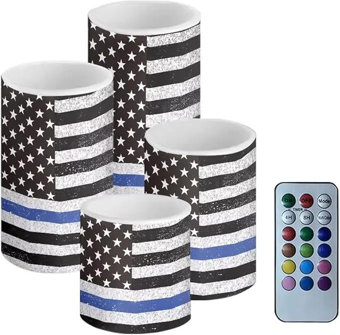 Flameless LED Candles Electric Candles with Remote Timer Control Long Lasting Tealights Fake Candles Set of 4, for Independence Day Party Decoration for July Fourth, American Flag Blue by GreenHaven Gardens