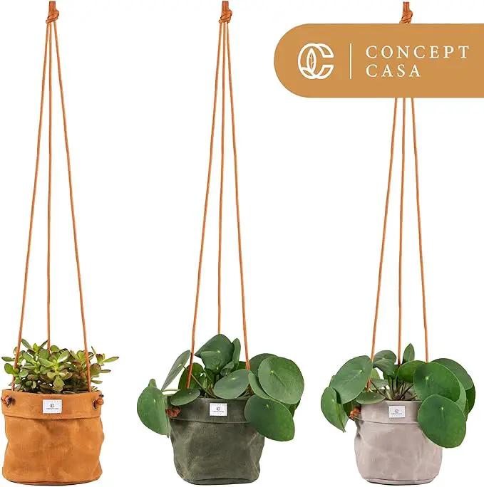 Waxed Canvas Handmade Hanging Planter for Indoor/Outdoor Plants, Hanging Basket Plant Holder Dijon Yellow by GreenHaven Gardens