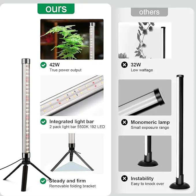 2 Pack Grow Lights for Indoor Plants, Height Adjustable with On/Off Switch and Timer, Vertical Plants Grow Light for Indoor Plant Growth and Flowering by GreenHaven Gardens