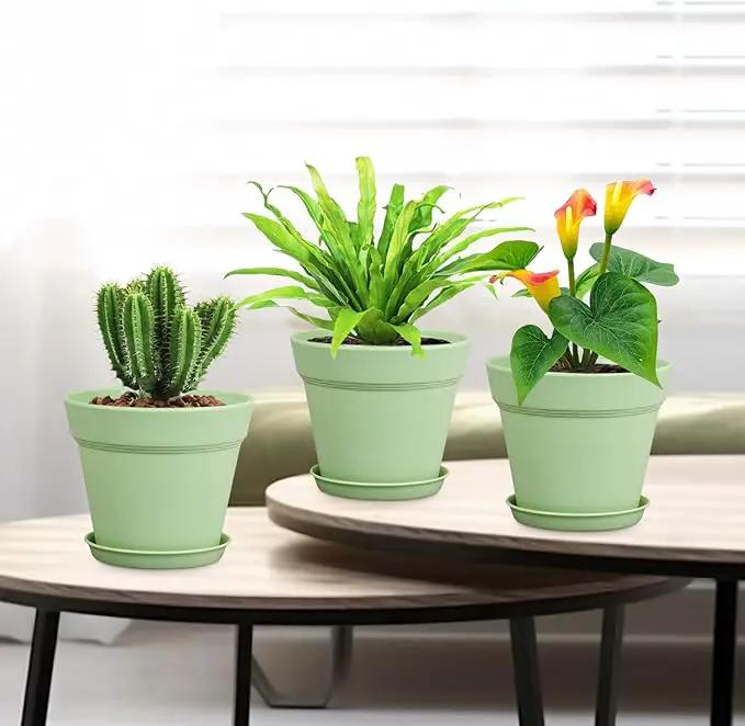 4 inch Small Plastic Nursery Pots, Seedling Pots - 16 Pack Plant Pots for Indoor & Outdoor Plants, Decorative Flower Pots with Drainage Holes and Saucers for House Plants, Green by GreenHaven Gardens
