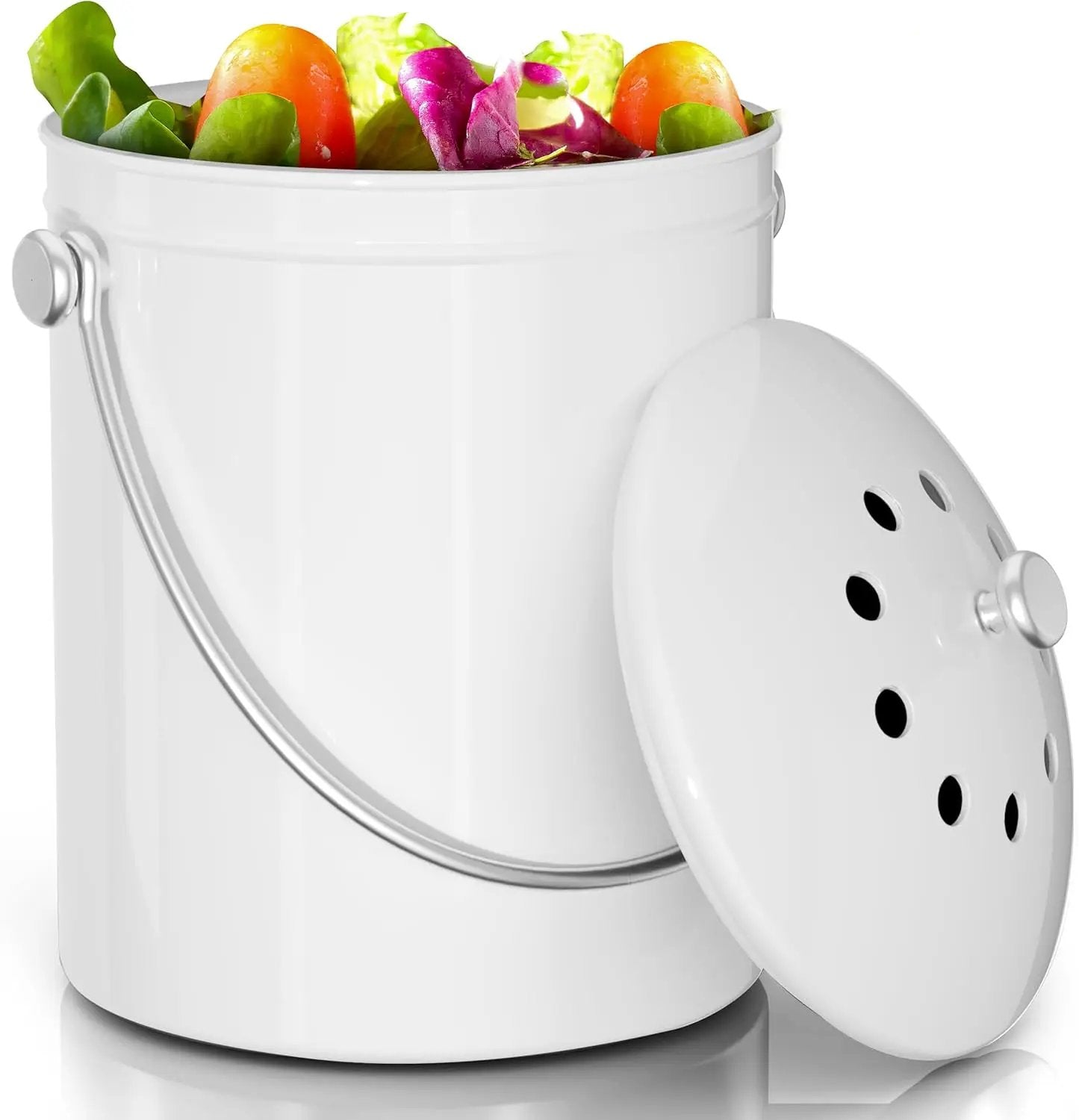 Utopia Kitchen Compost Bin for Kitchen Countertop, 1.3 Gallon Compost Bucket for Kitchen with Lid, Includes 1 Spare Charcoal Filter (White) by GreenHaven Gardens