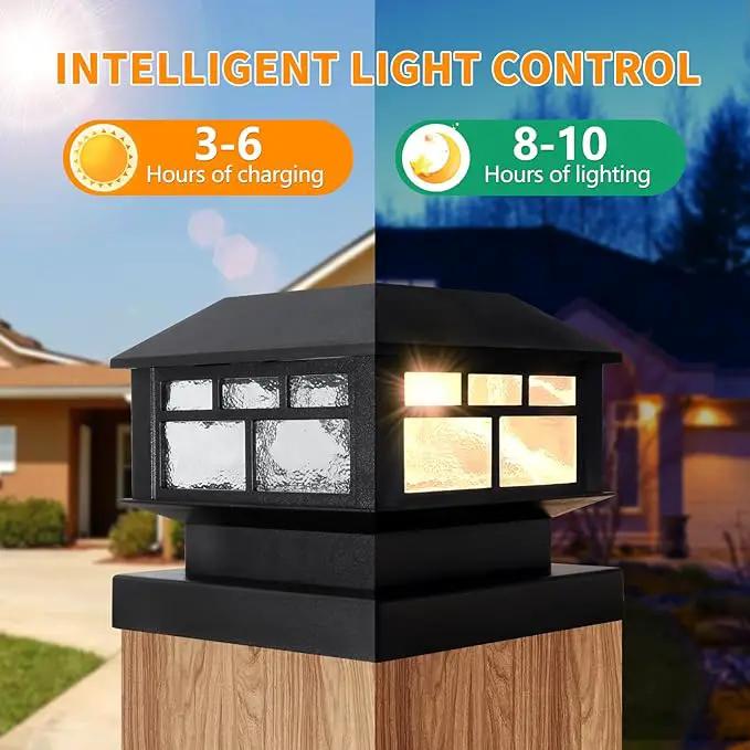 Solar Post Lights Outdoor, 20LM Fence Post Cap Lights,Waterproof, 2 Light Modes, Fit 3.5x3.5in 4x4in 5x5in Wooden Post, Solar Power Deck Lights for Garden Deck Patio Decoration（Black 4Pack） by GreenHaven Gardens