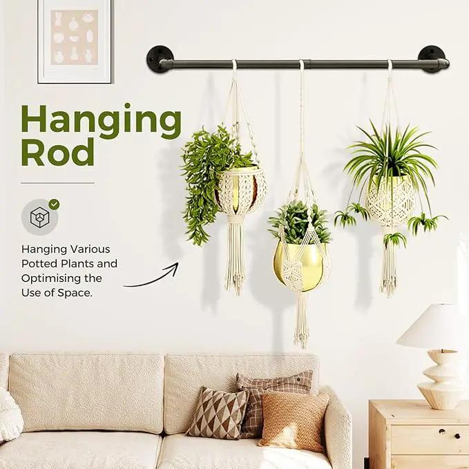 Bamworld Hanging Planters for Indoor Plants Plant Hanger Indoor Hanging Plant Rod 36.2in Window Plant Shelves Metal Rod Pot Not Included by GreenHaven Gardens