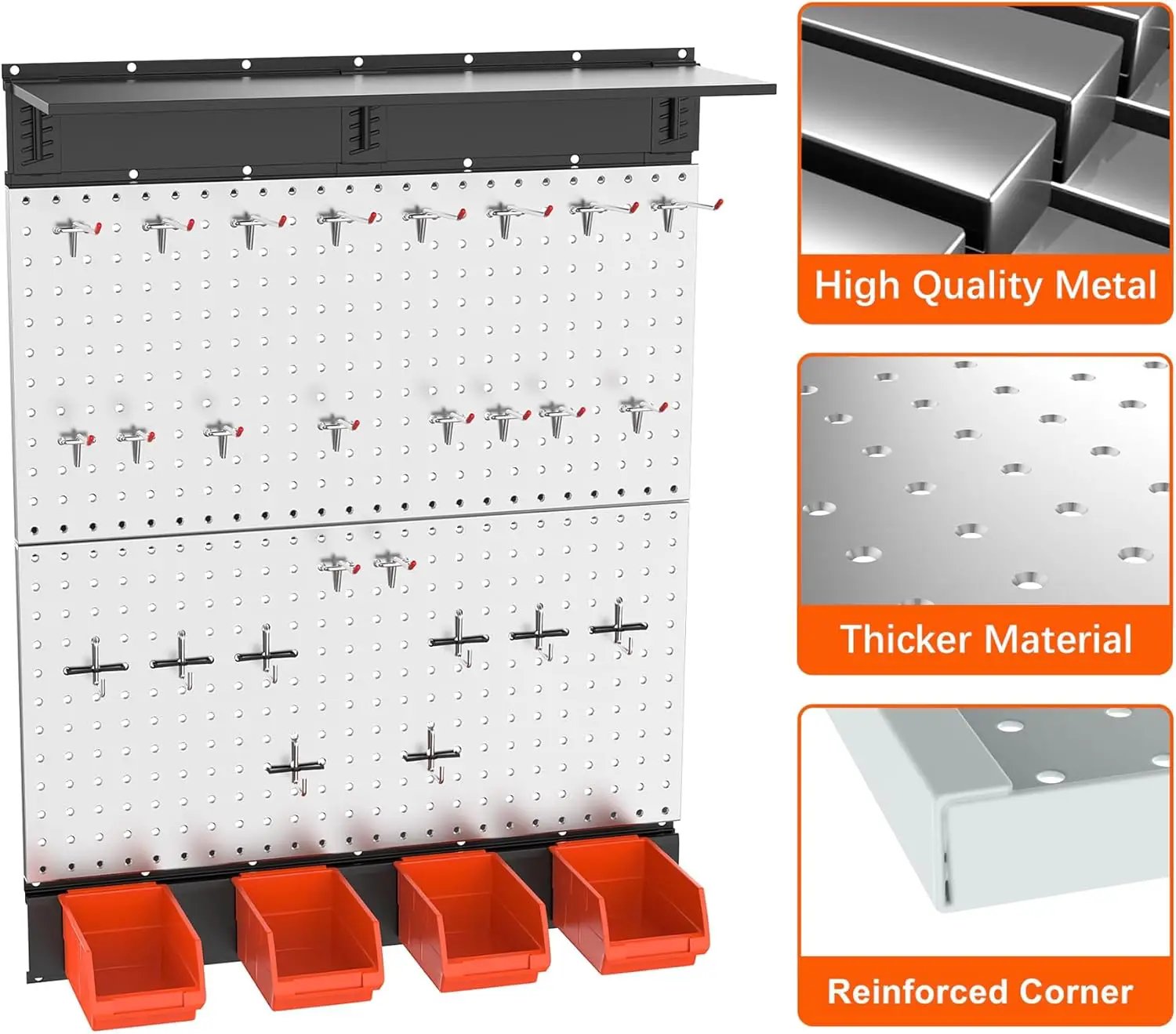 TORACK 69PCS Metal Pegboard with Accessoreis for Garage Wall, Tool Organizer Pegboard with Hooks, Wall Mounted Bins/Shelf, Tool Storage Peg Board for Wall(Grey) by GreenHaven Gardens