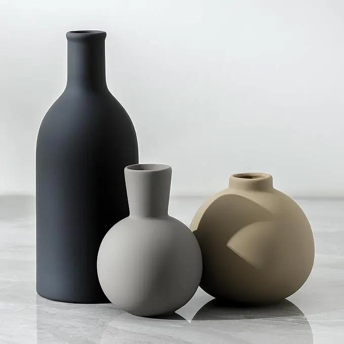 Ceramic Vase Set of 3, Flower Decorative Vases Home Decor Boho Neutral Modern Pottery Pampas Vases for Centerpiece Bouquet Table Mantel Entryway Bookshelf Living Room Bedroom Bathroom Kitchen by GreenHaven Gardens