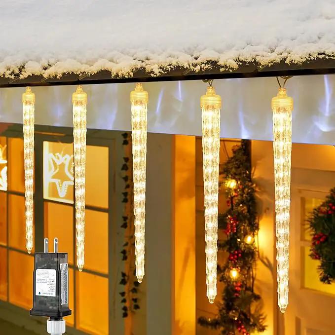 Christmas Meteor Shower Icicle Lights Outdoor, 19.8Ft With 20 Large Tube 480 LED Dropping Effect, Waterproof Decorations for House Eave Roofline, Warm White by GreenHaven Gardens