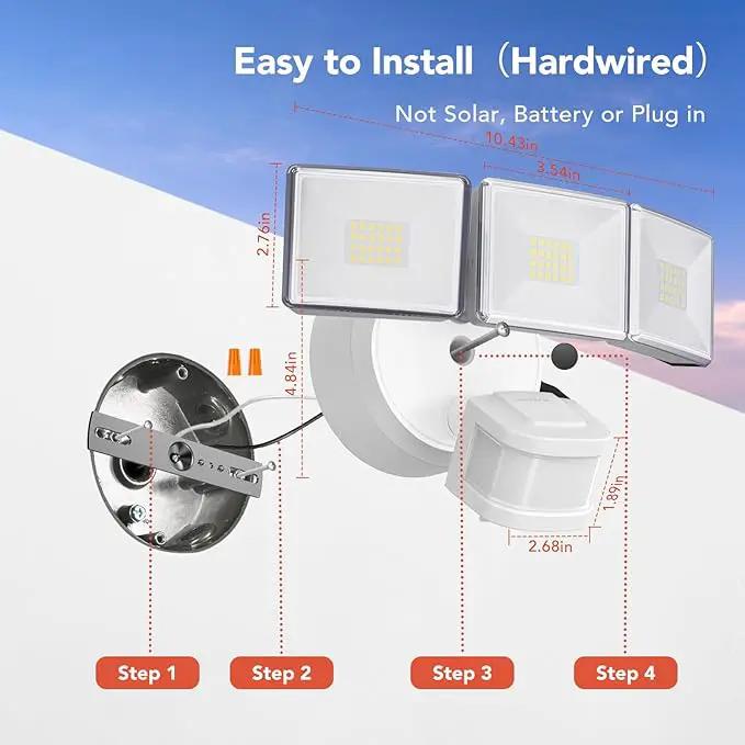 OREiN 4500LM/30W Flood Lights Outdoor, 180°/40FT Motion Sensor Outdoor Lights 3 Modes Dusk to Dawn IP65 Waterproof LED Security Light for 4500SQ.FT Area for Yard Garden, White (Hardwired) by GreenHaven Gardens