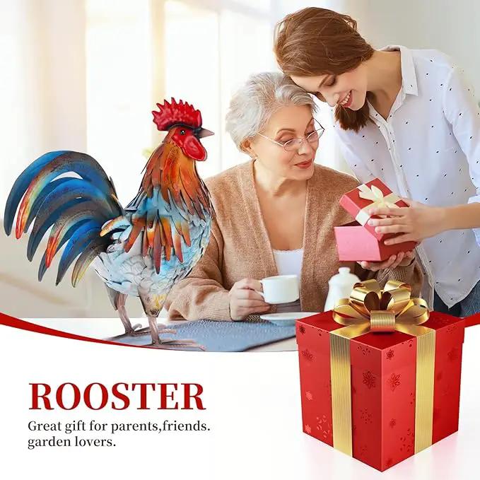 Metal Rooster Decor Garden Statue,Yard Chicken Decorations Outdoor Sculpture for Backyard Patio Kitchen Lawn Ornaments,Birthday for Women Mom by GreenHaven Gardens