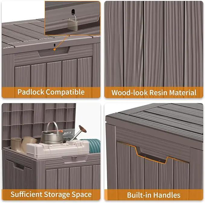 28 Gallon Resin Deck Box, Lockable Outdoor Storage Box for Patio Cushions Storage Furniture,Garden Tools, Pool Supplies, Weatherproof and UV Resistant (Grey) by GreenHaven Gardens