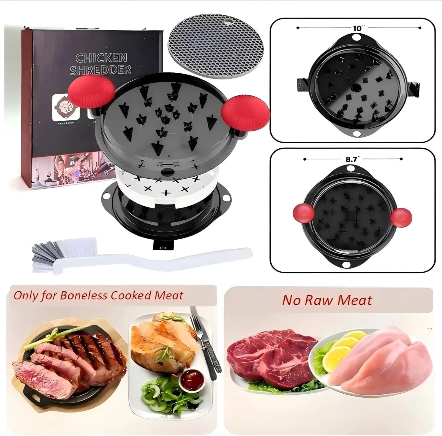 Chicken Shredder Meat Shredder Tool Twist Chicken Breast Shredder Large-Shredding Tools Chicken Breast, Pulled Pork, Beef with Stainless Steel Spikes (Red & Black) by GreenHaven Gardens