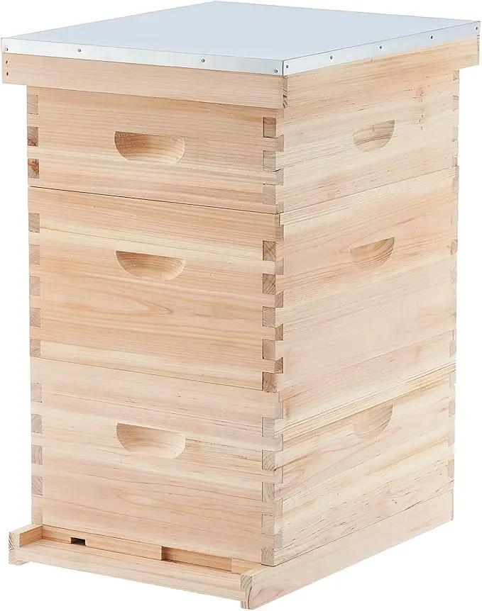CREWORKS Bee Hive Boxes Starter Kit, 3 Layer Bee House Langstroth Beehive for Bees Keeping, Beekeeping Supplies with Plastic Queen Excluder and Nails (10 Medium and 20 Deep Frames) by GreenHaven Gardens