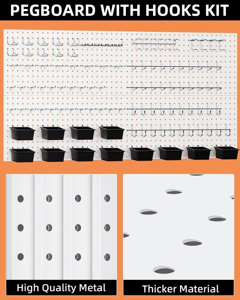 INCLY 158PCS Metal Pegboard Wall Organizer, 48x24 Inch White Pegboard Panels Tool Organizer Kit with Accessories Hooks and Bins, Peg Board Utility Tool Storage for Garage Workbench Shed by GreenHaven Gardens