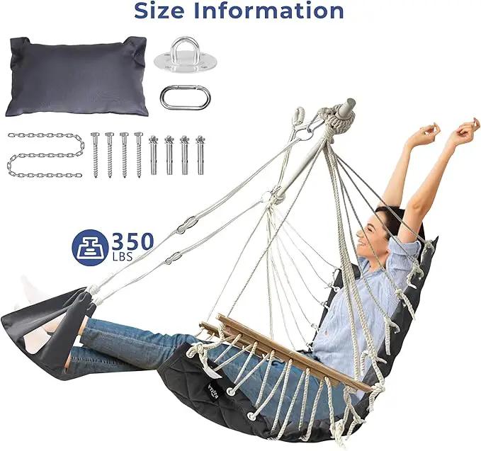 Patio Swing Chair with Adjustable Footrest & Headrest-Quilted Fabric&Steel Spreader Bar, Wooden Armrests for Porch/Garden;350lbs Capacity;Hardware kit Included Dark Grey by GreenHaven Gardens