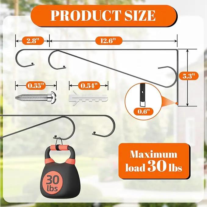 Plant Hangers Outdoor (2 Pack-15.5 Inch Black) Plant Hooks Heavy Duty Iron Plant Hanger Hook for Wall, Hanging Plant Bracket for Planters, Bird Feeders, Lanterns, Wind Chimes, Outdoor by GreenHaven Gardens