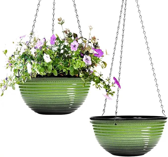10 Inch Hanging Planter, 2 Pack Hanging Planters for Indoor Outdoor Plants Self Watering Hanging Pots with Drainage Holes for Garden Home (Green) by GreenHaven Gardens