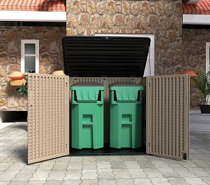 HOMSPARK Storage Shed Weather Resistance, Multi-Purpose Outdoor Storage Cabinet for Backyards and Patios, Horizontal Storage Shed for Lawnmower, Patio Accessories (Coffee, X Large - 48 cu.ft) by GreenHaven Gardens