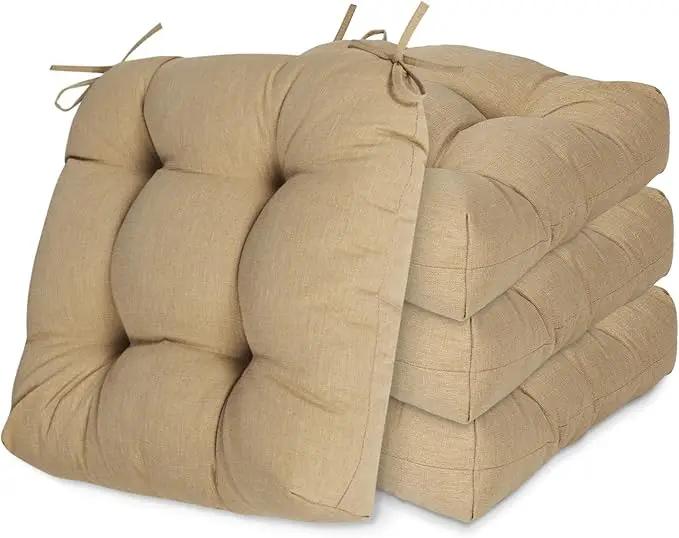 Aoodor 19" x 19" x 5" Tufted Outdoor Chair Cushions, Water Resistant & Fade Resistant Polyester Dining Chair Pads with 2 Straps for Patio Furniture, Set of 4 by GreenHaven Gardens